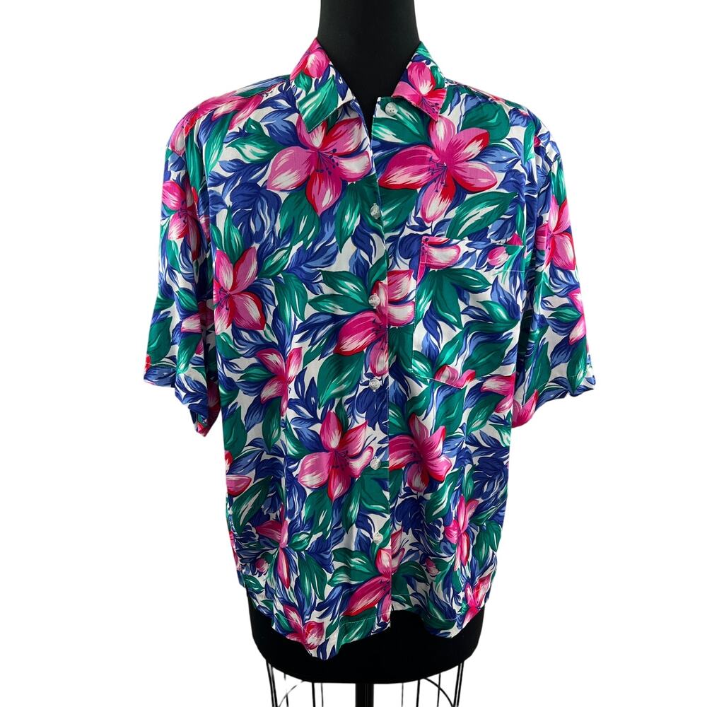 VINTAGE IZOD Button-Down Top Shirt Short Sleeve Pocket Collared Size S Small